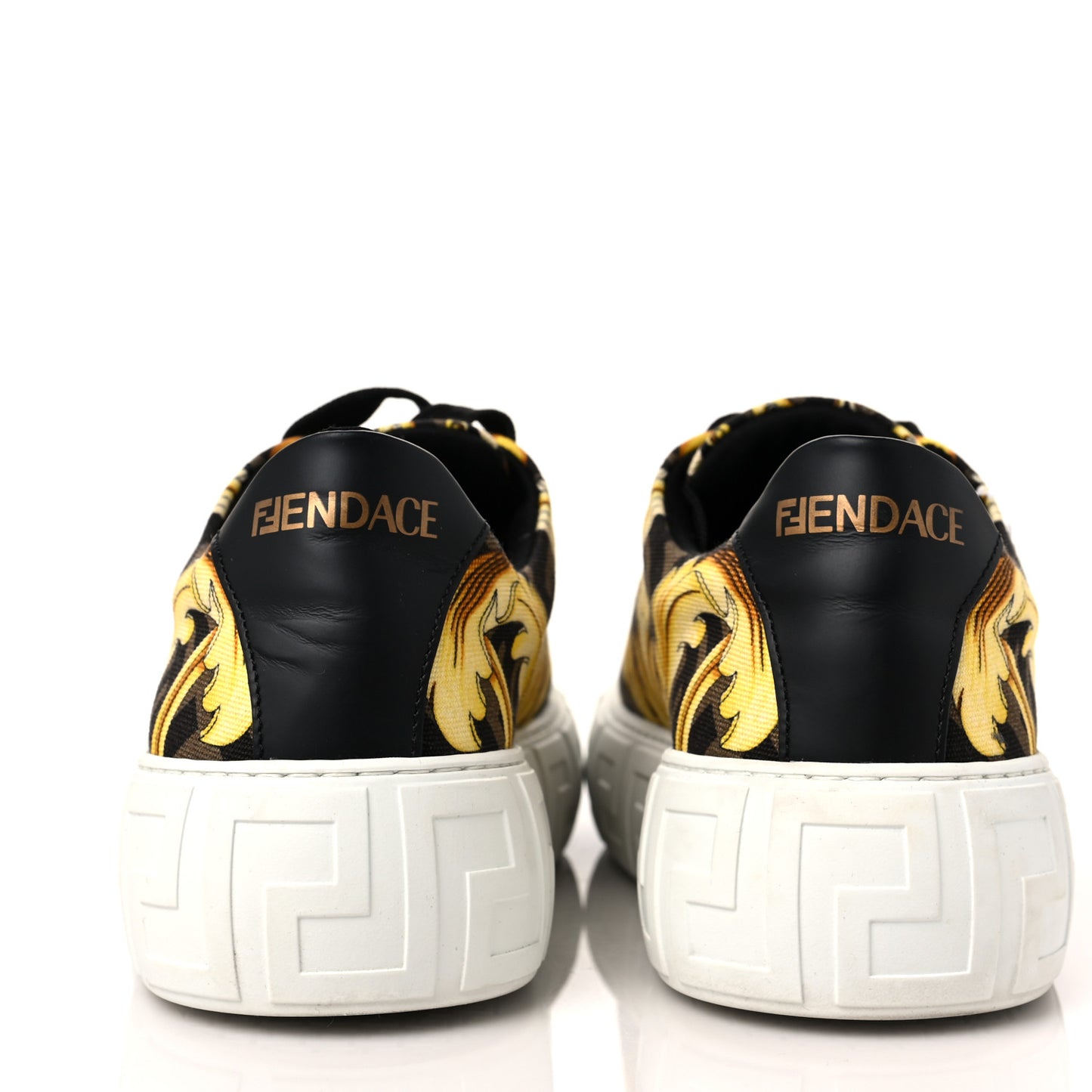 X FENDI Fabric FF Baroque Mens Fendace Greca Sneakers 41.5 Gold Multicolor
