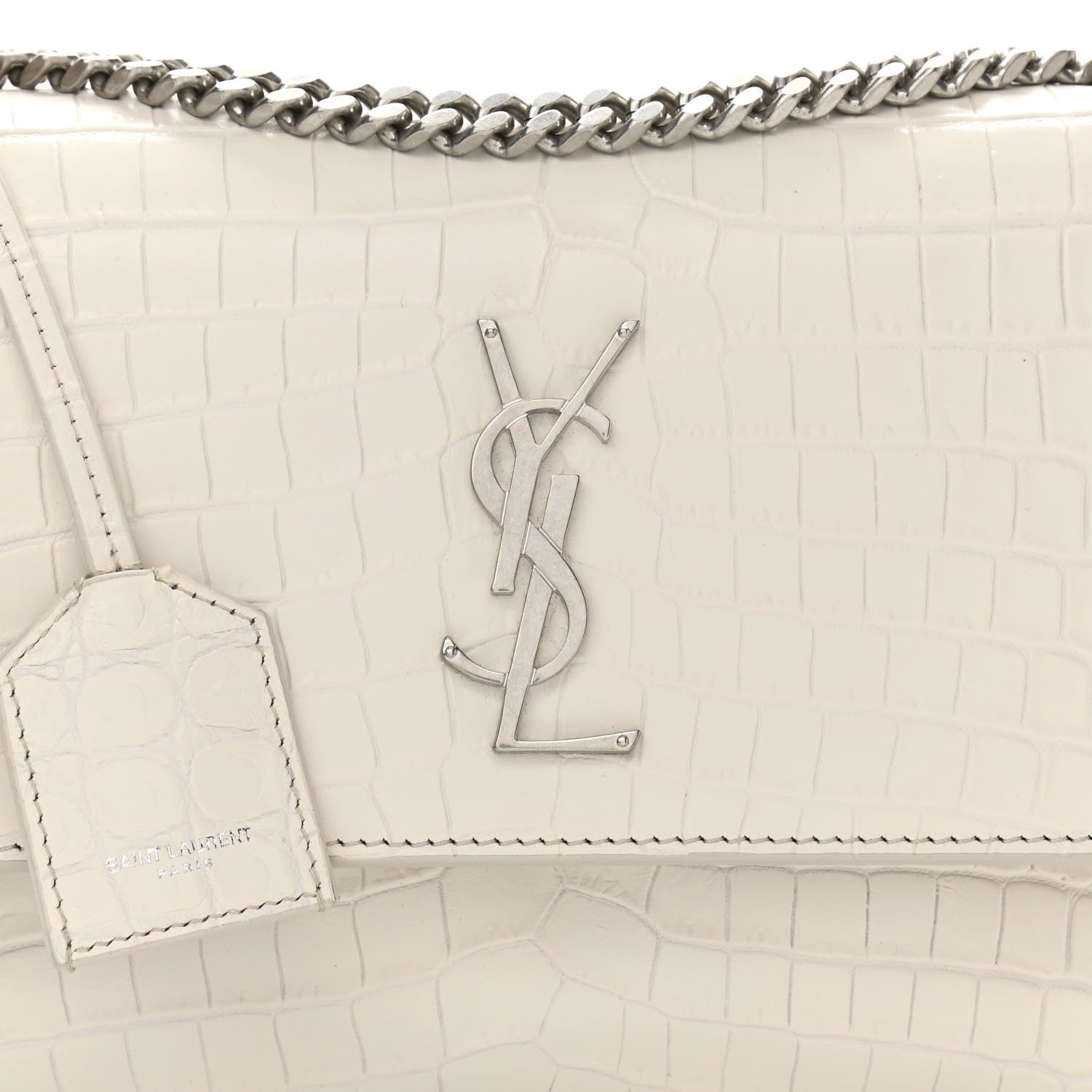 Saint Laurent Calfskin Crocodile Embossed Medium Monogram Sunset Blanc Vintage 9 of 11