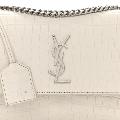 Saint Laurent Calfskin Crocodile Embossed Medium Monogram Sunset Blanc Vintage 9 of 11