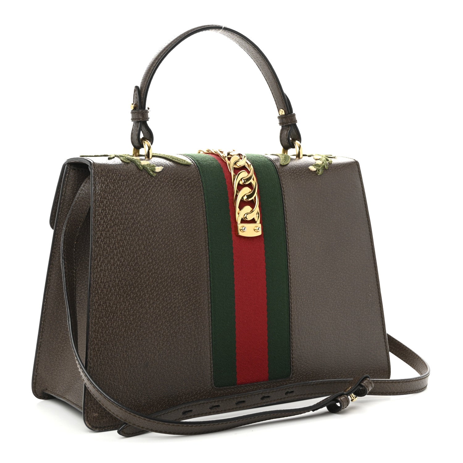 Gucci Calfskin Embroidered Medium Sylvie Top Handle Bag New Acero Multicolor 3 of 10