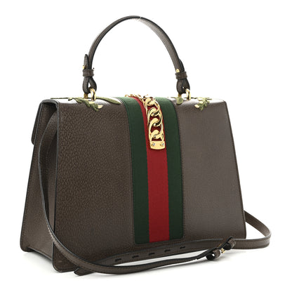 Gucci Calfskin Embroidered Medium Sylvie Top Handle Bag New Acero Multicolor 3 of 10