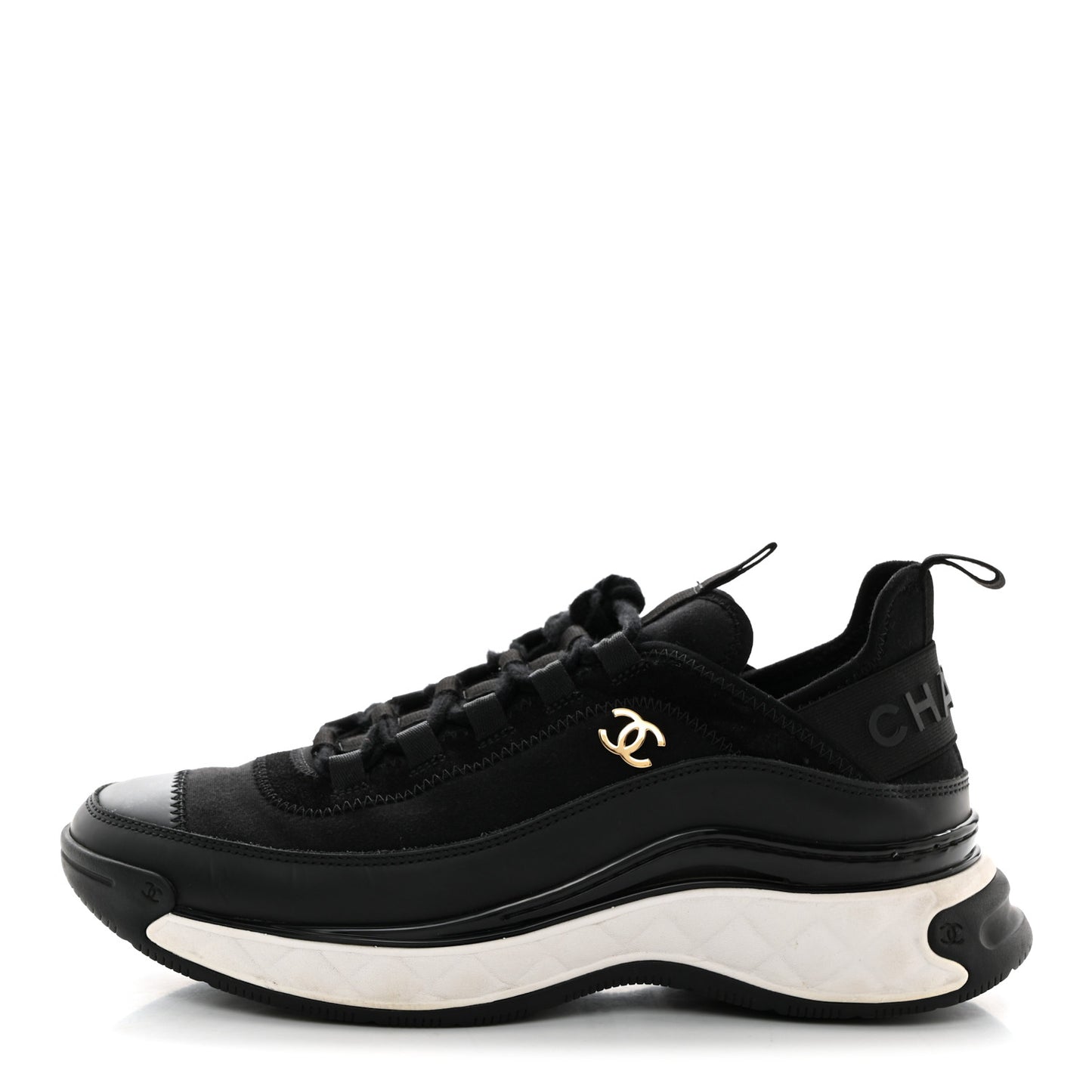 Velvet Calfskin Mixed Fibers CC Sneakers 38.5 Black