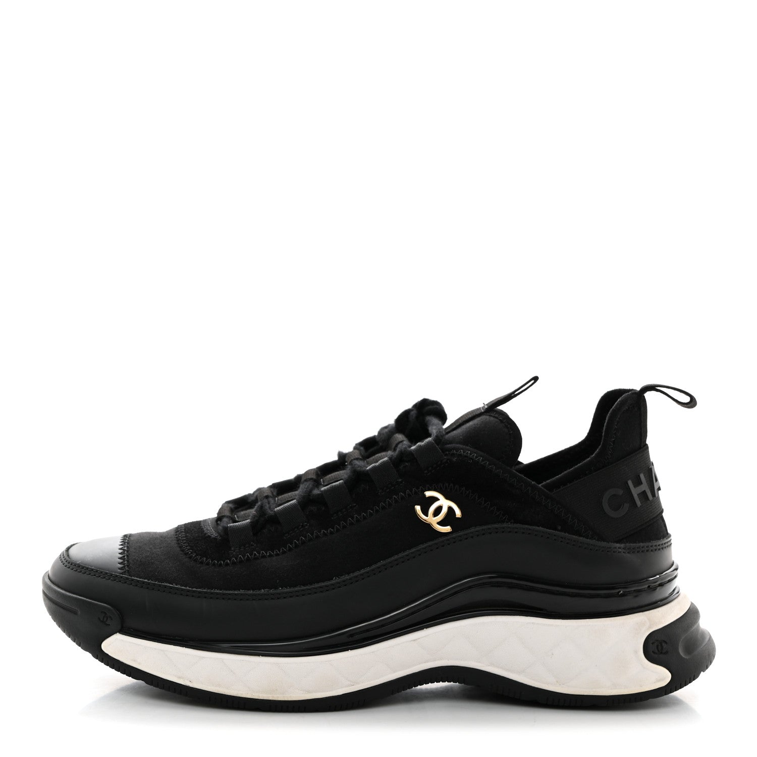 Chanel Velvet Calfskin Mixed Fibers CC Sneakers 38.5 Black 1 of 8
