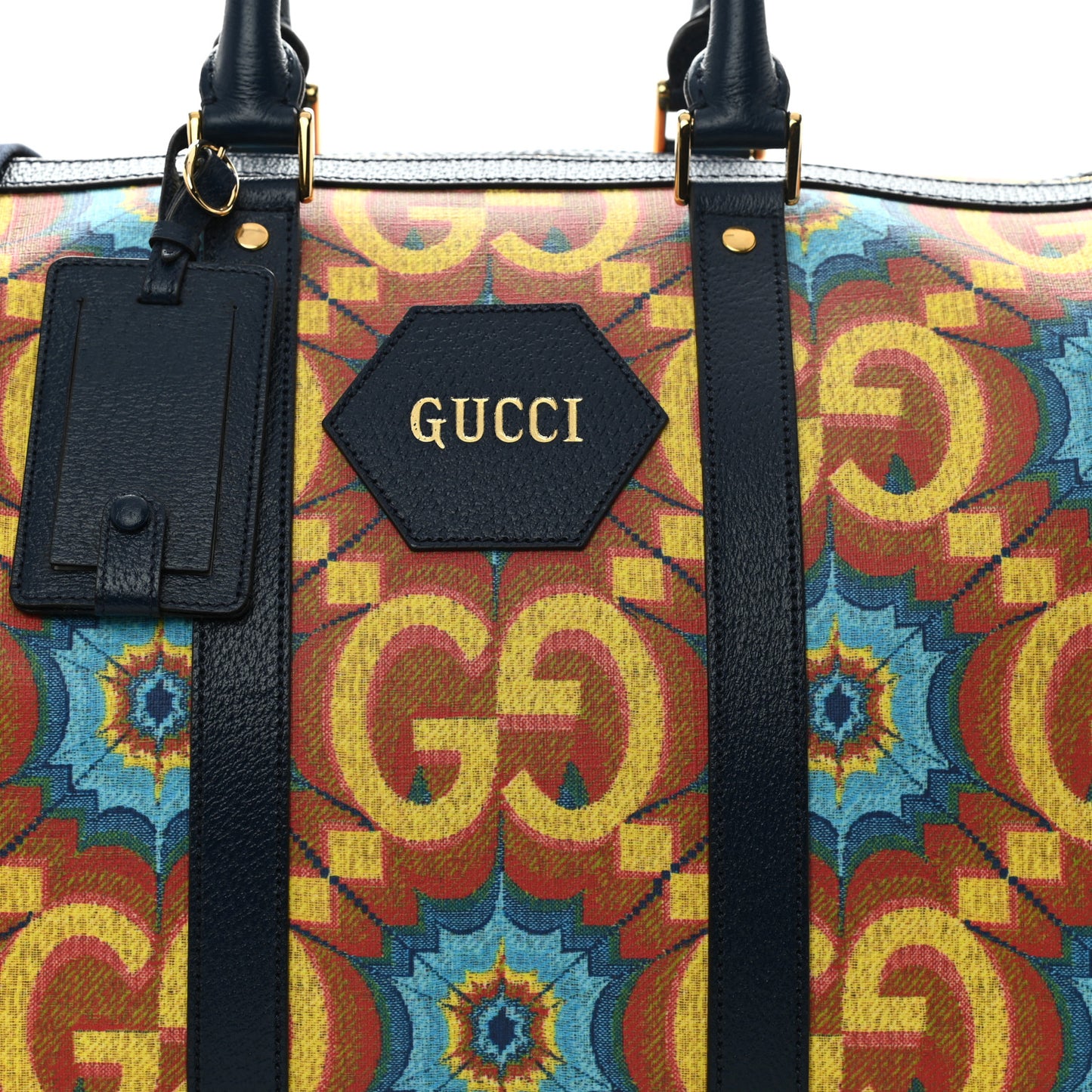 GG Supreme Kaleidoscope Calfskin Script Logo Gucci 100 Carry-On Duffle Bag Blue Orange Multicolor Blue Agata