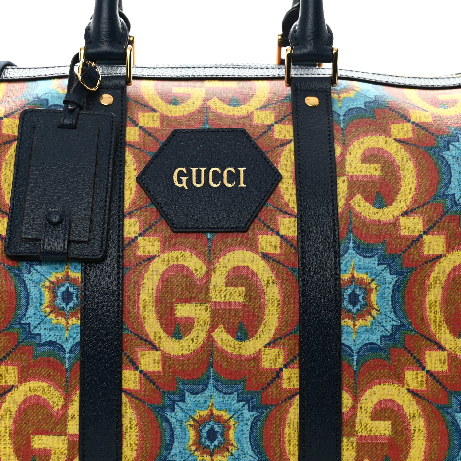 Gucci GG Supreme Kaleidoscope Calfskin Script Logo Gucci 100 Carry-On Duffle Bag Blue Orange Multicolor Blue Agata 6 of 8