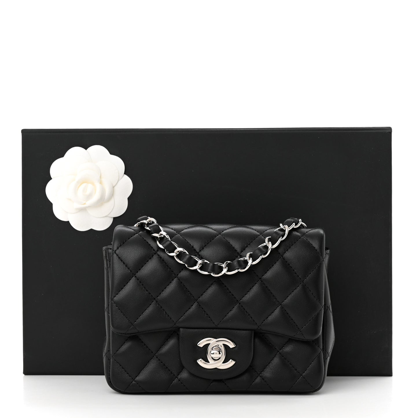 Lambskin Quilted Mini Square Flap Black