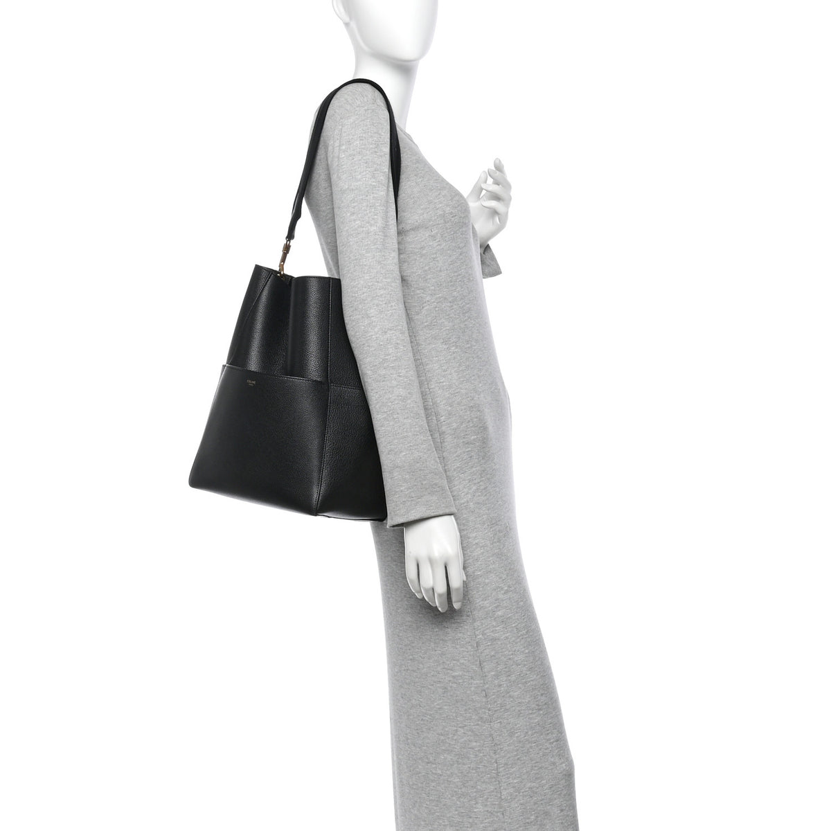 Soft Grained Calfskin Sangle Bucket Bag Black