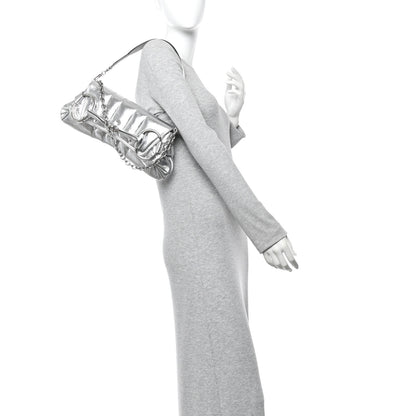 Gucci Metallic Nappa Vertical Matelasse Medium Maxi Horsebit Chain Shoulder Bag Silver 2 of 11