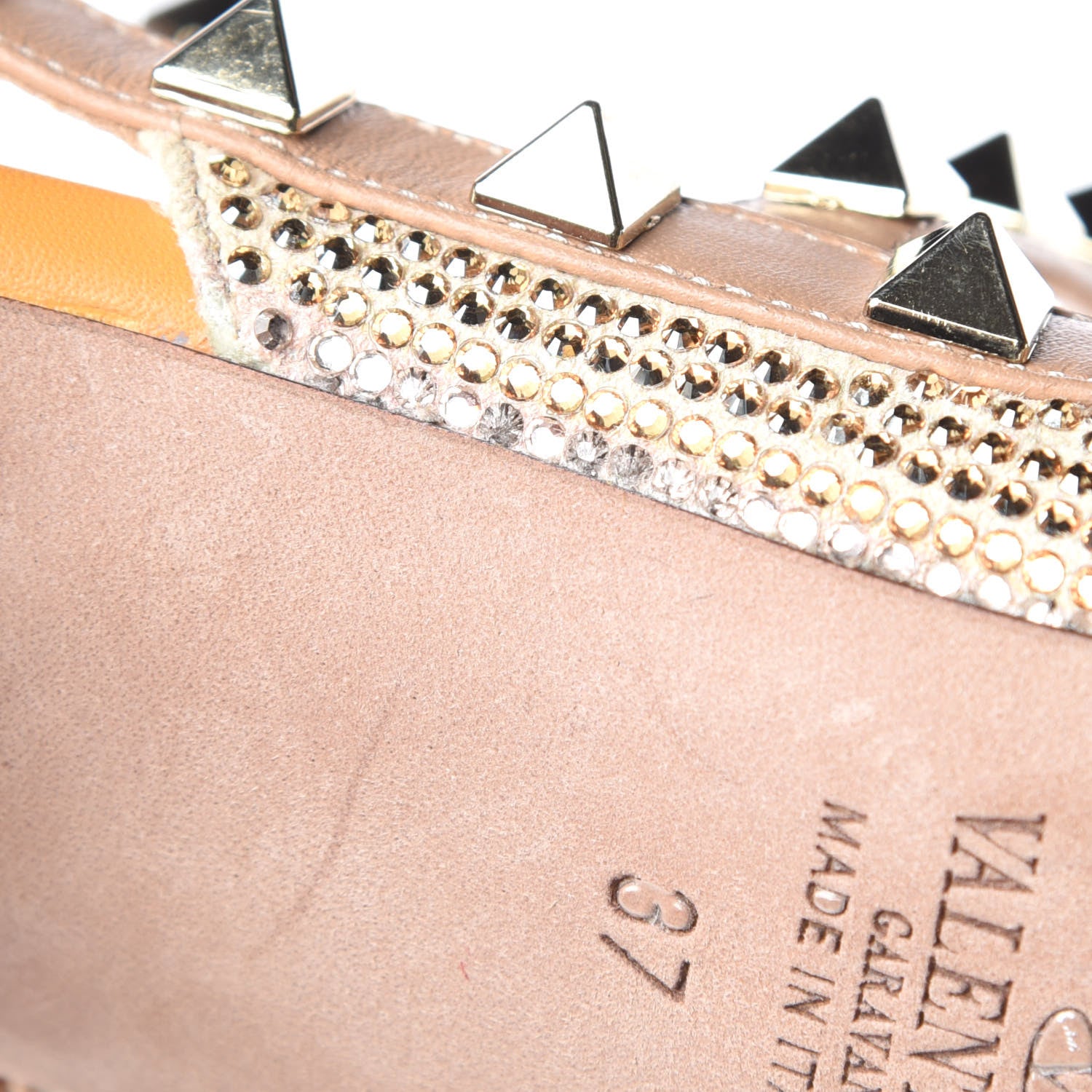 Valentino Garavani Nappa Crystal Native Couture 1975 Rockstud Ankle Strap Pumps 37 Mandarin Sorbet 12 of 13