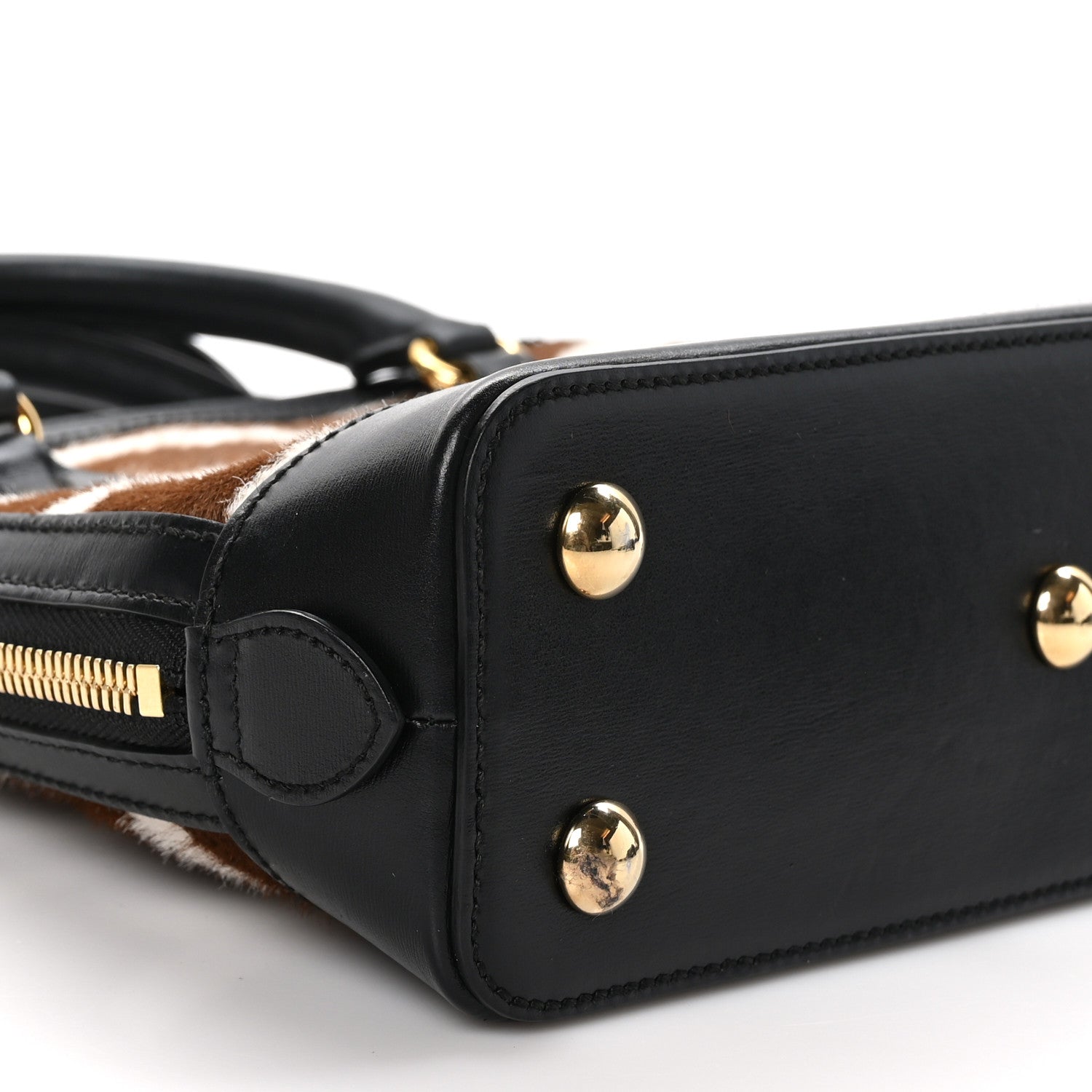 Gucci Pony Hair Zebra Striped Small Horsebit 1955 Top Handle Bag White Brown Black 9 of 10