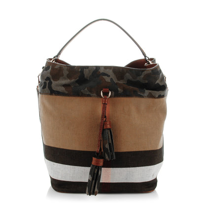Burberry Canvas Mega Check Camouflage Medium Susanna Hobo Russet Brown 1 of 11