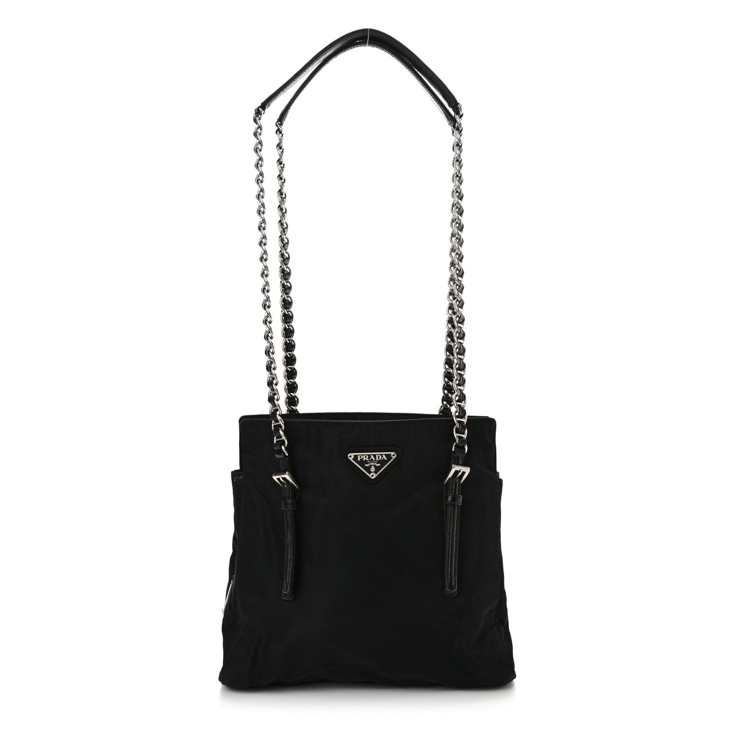 Tessuto Nylon Acciaio Chain Shoulder Bag Black