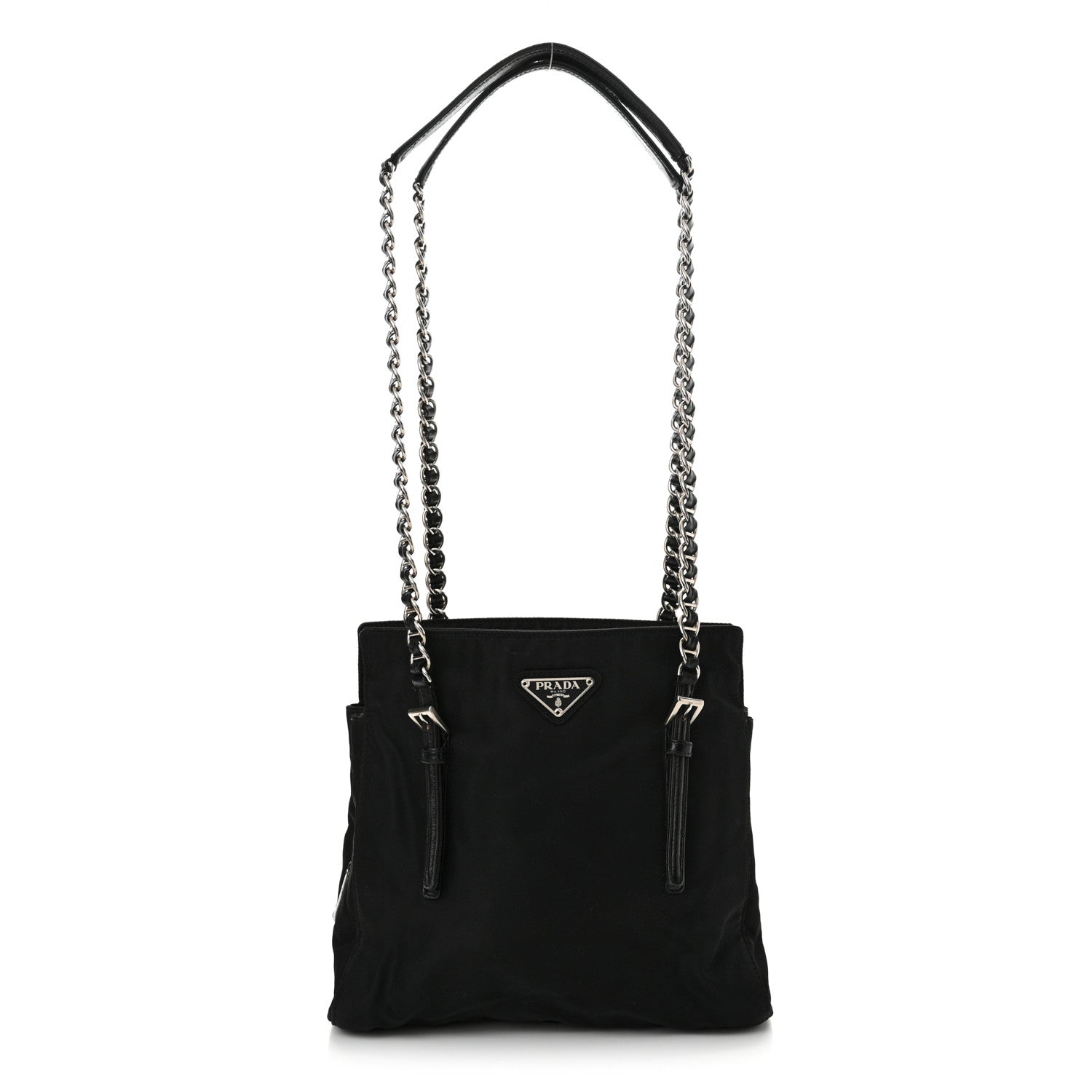 Prada Tessuto Nylon Acciaio Chain Shoulder Bag Black 1 of 12