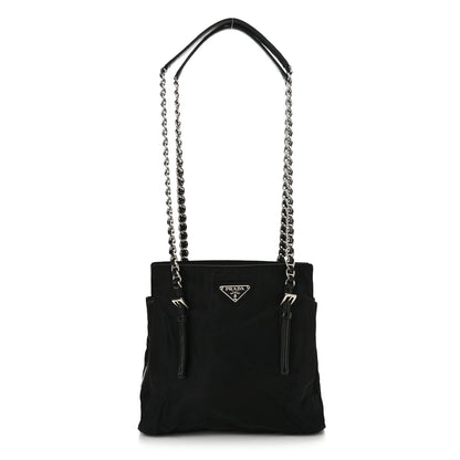 Prada Tessuto Nylon Acciaio Chain Shoulder Bag Black 1 of 12