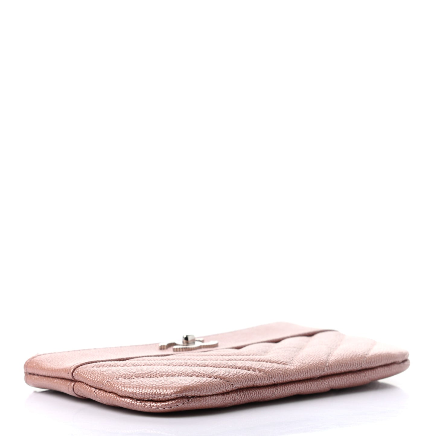 Metallic Caviar Chevron Quilted Small Vintage Mademoiselle Cosmetic Case Pink