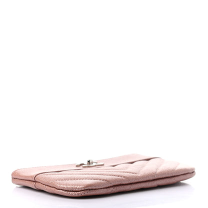 Chanel Metallic Caviar Chevron Quilted Small Vintage Mademoiselle Cosmetic Case Pink 4 of 7