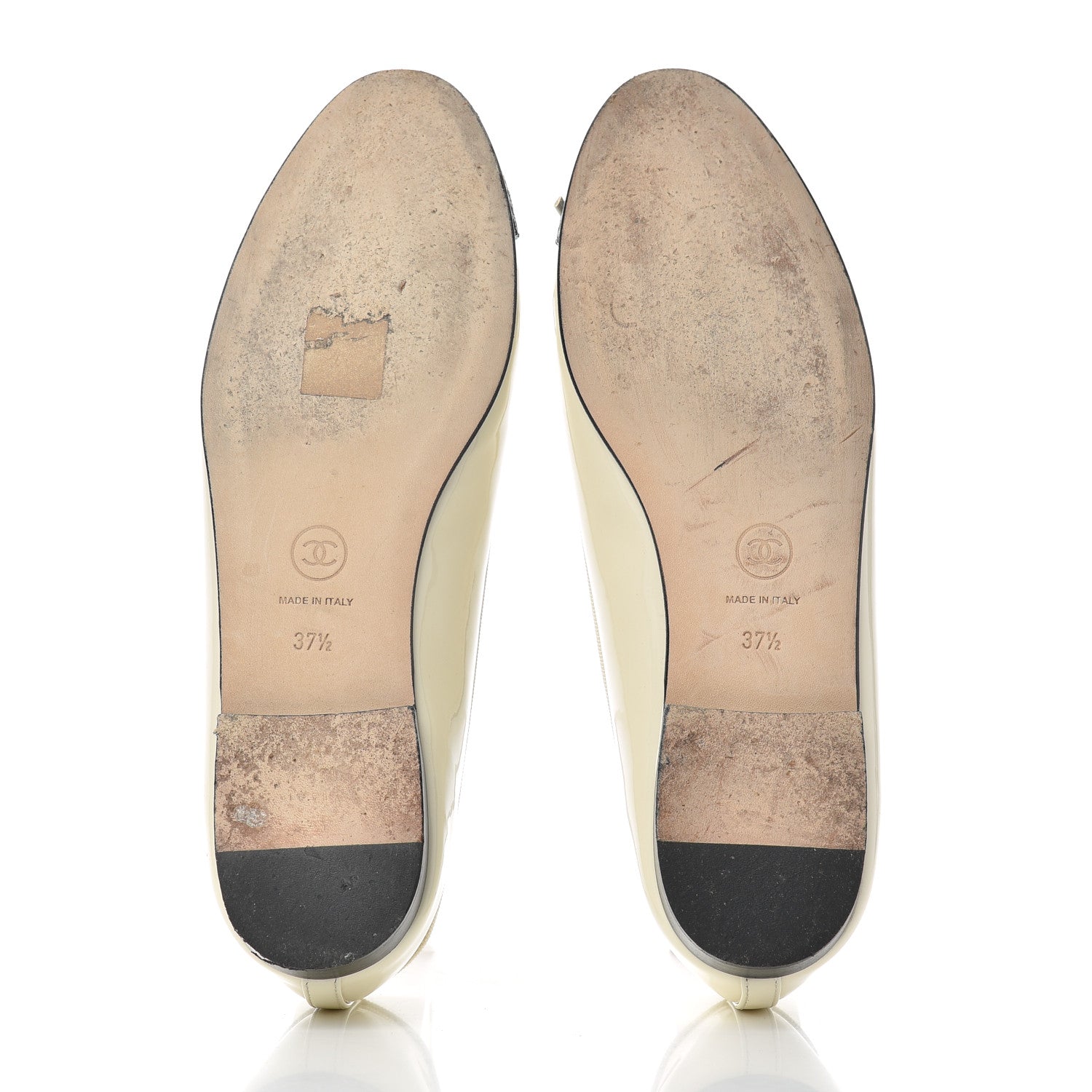 Chanel Patent CC Cap Toe Ballerina Flats 37.5 Beige Black 5 of 14