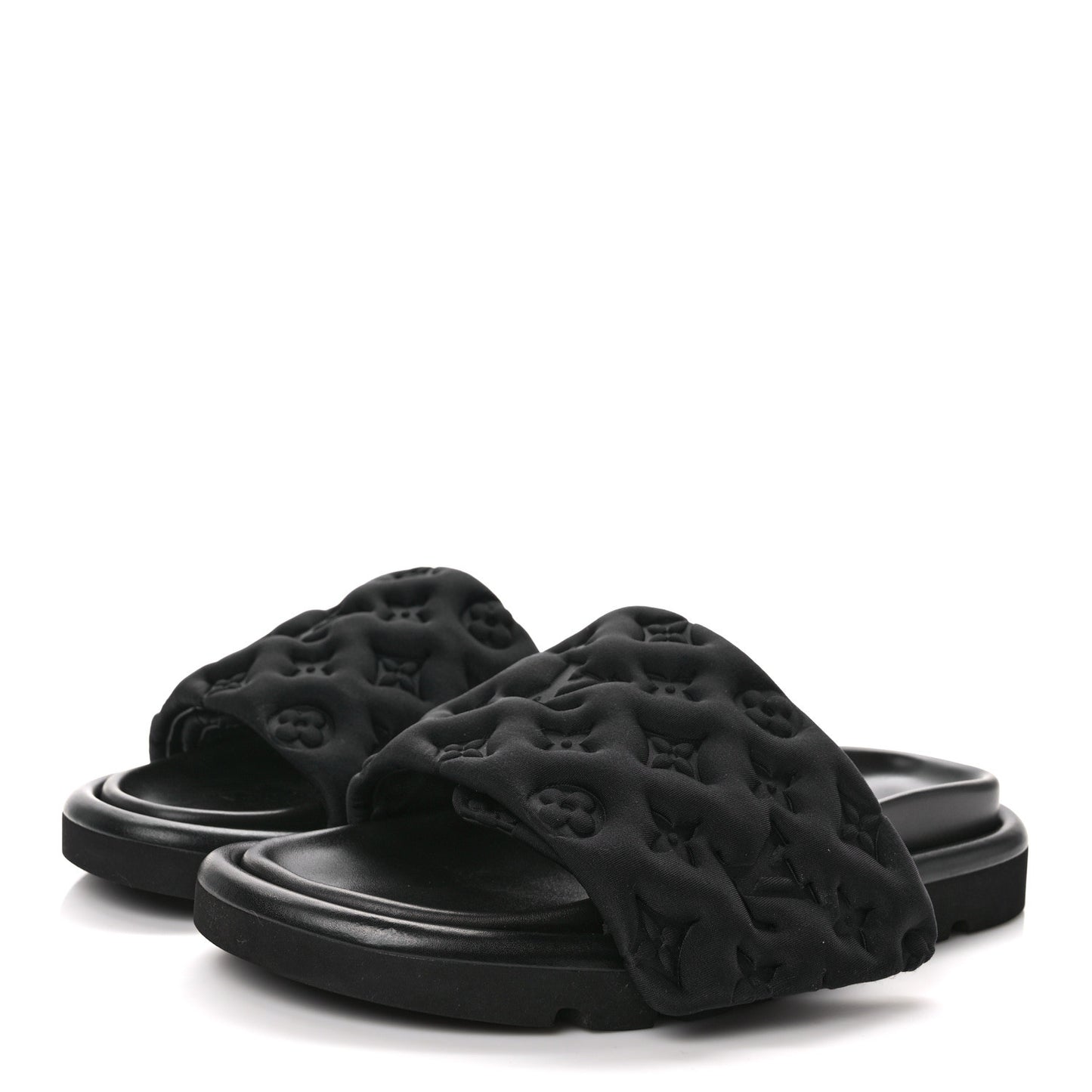 Technical Fabric Embossed Monogram Pool Pillow Comfort Mules 39 Black