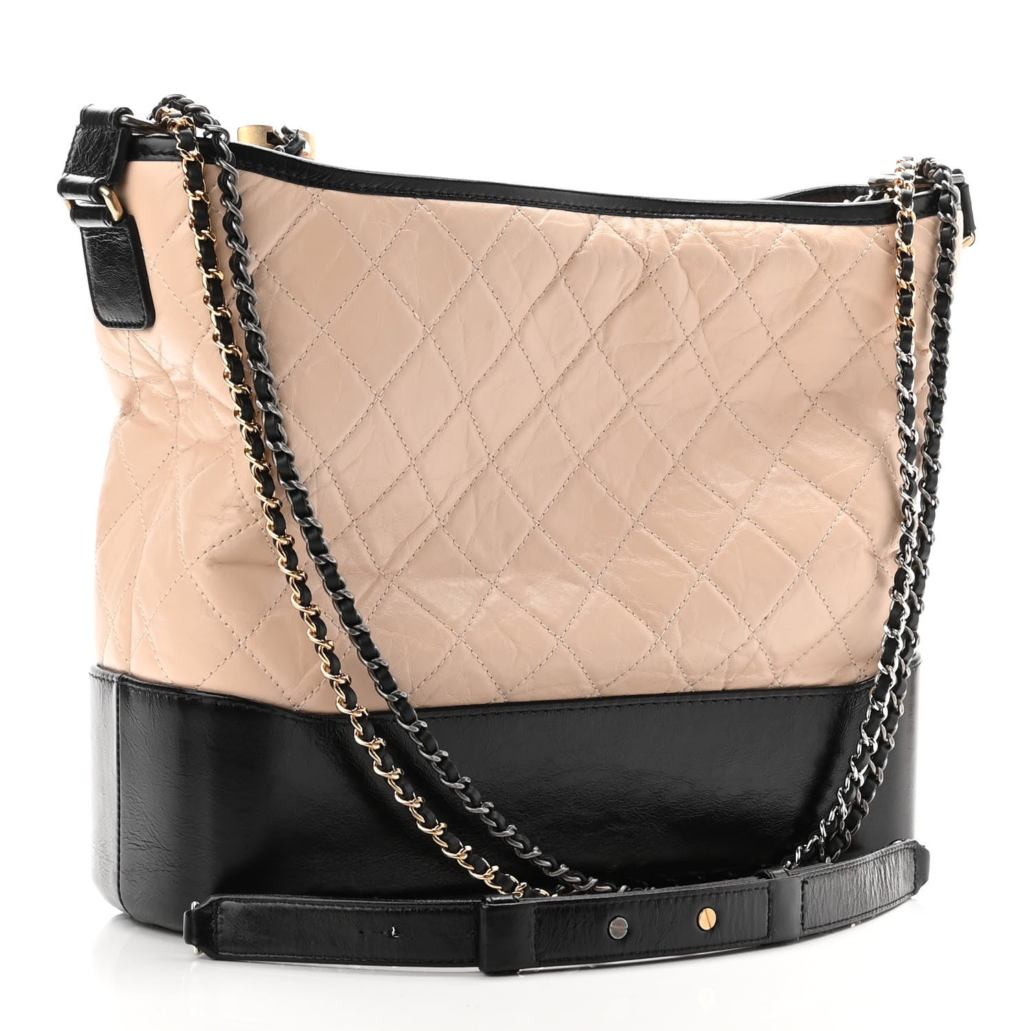 Chanel Aged Calfskin Quilted Large Gabrielle Hobo Beige Black 3 of 10
