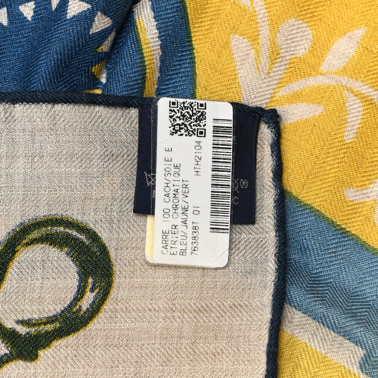 Cashmere Silk Etrier Chromatique Scarf 100 Bleu Jaune Vert
