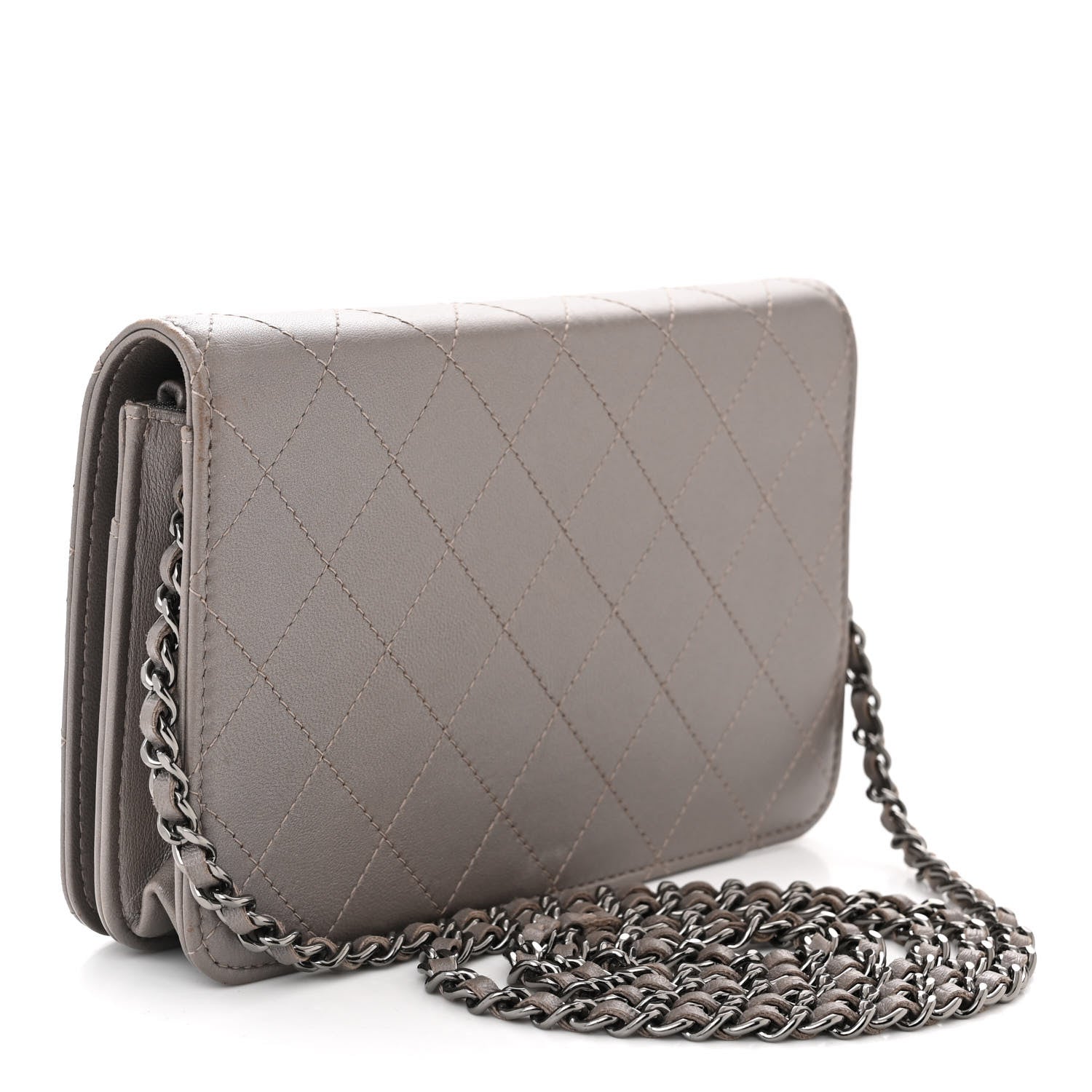 Chanel Calfskin Resin Stitched Wallet On Chain WOC Grey 3 of 13