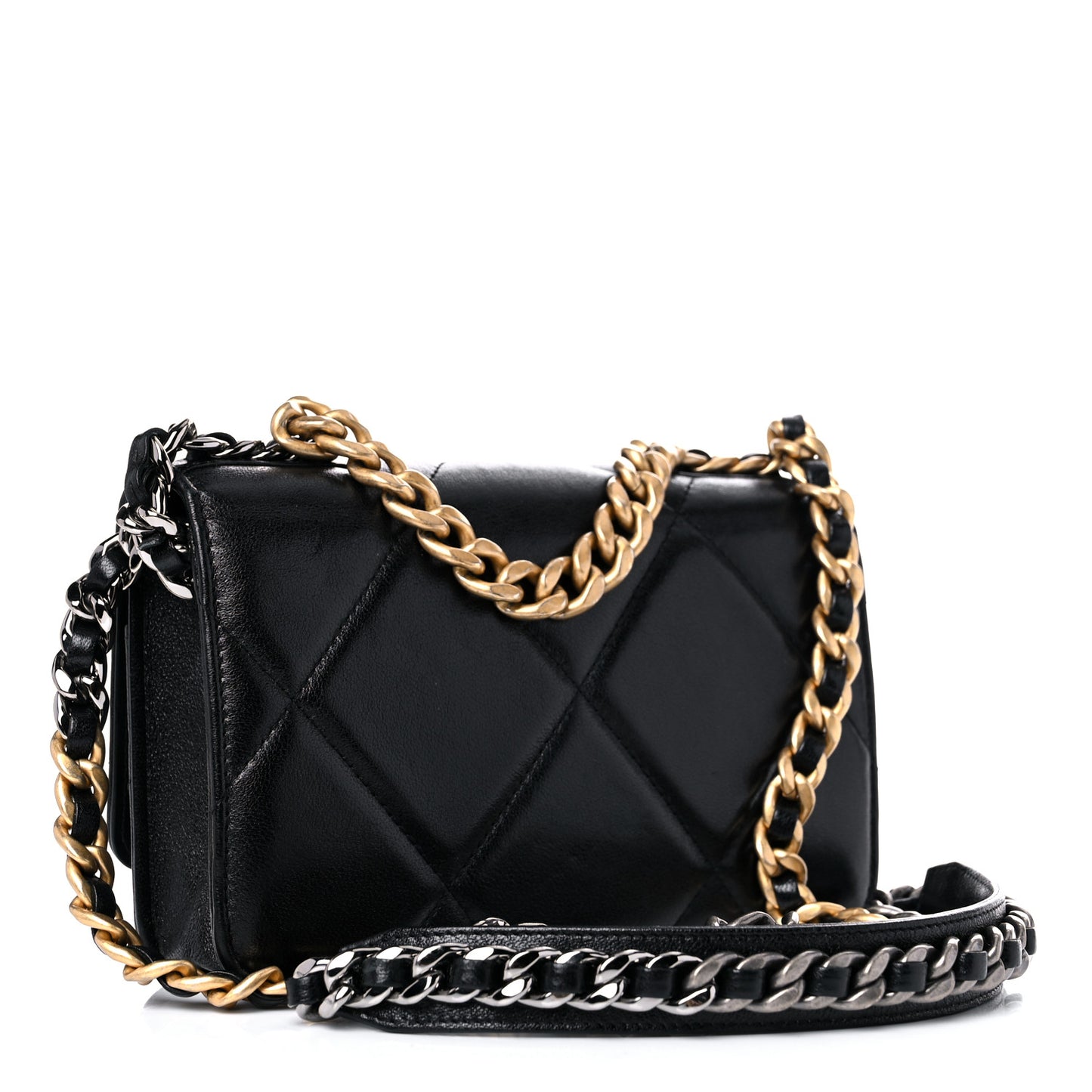 Goatskin Quilted Chanel 19 Wallet On Chain WOC Black