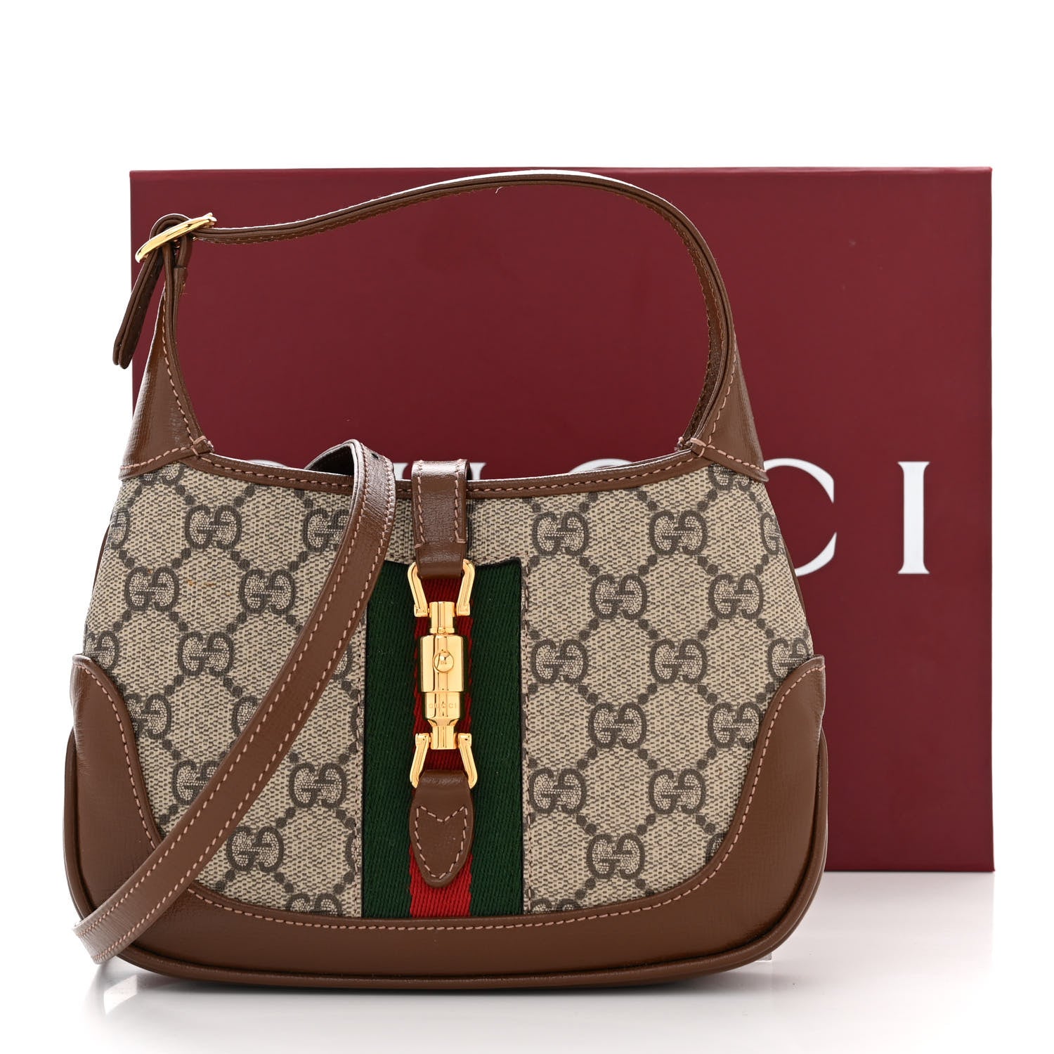Gucci GG Supreme Monogram Azalea Calfskin Web Mini Jackie 1961 Hobo Beige Ebony Brown Sugar 11 of 11