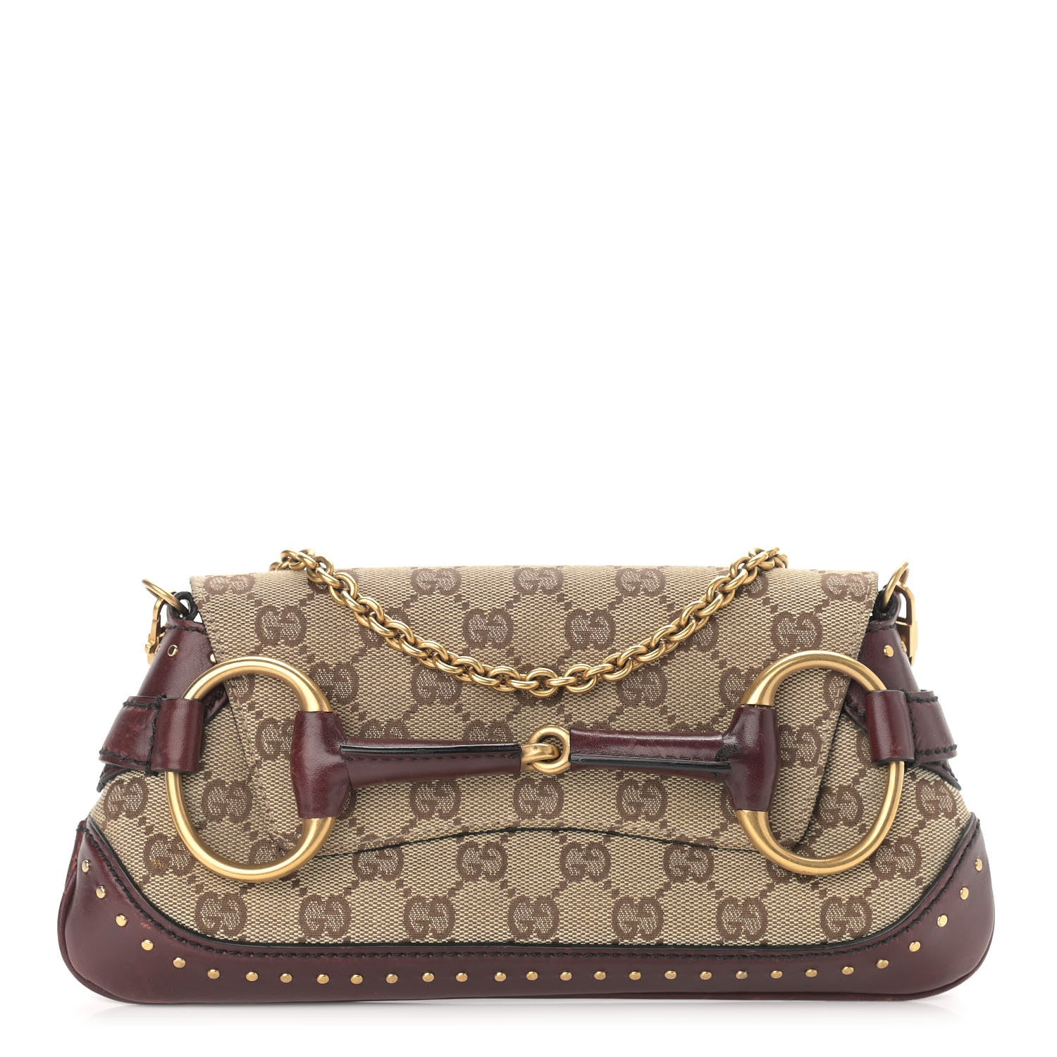 Gucci Monogram Studded Horsebit Clutch Bordeaux 1 of 12