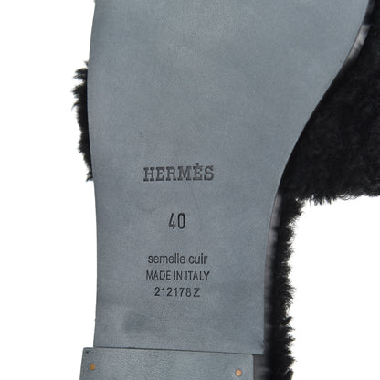 Hermes Woolskin Oran Sandals 40 Black 9 of 13