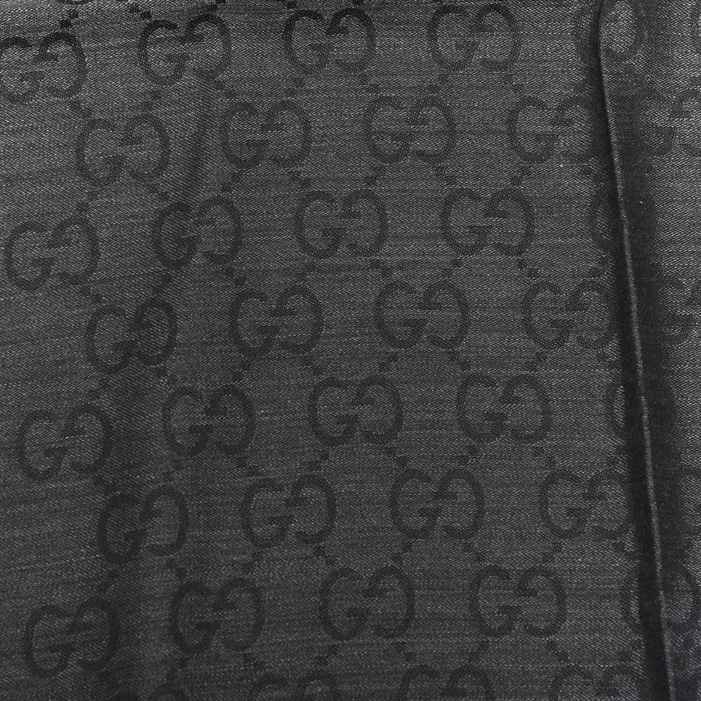 Wool Silk Jacquard Monogram Fringe Scarf Anthracite Black