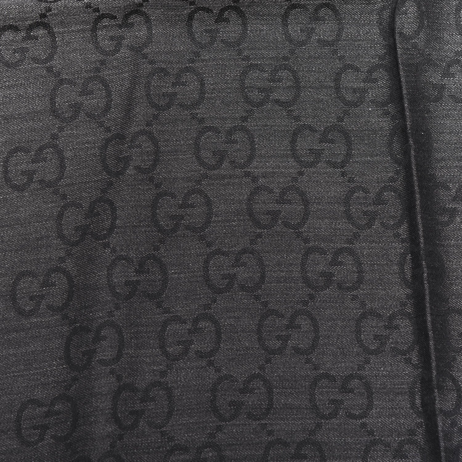 Gucci Wool Silk Jacquard Monogram Fringe Scarf Anthracite Black 3 of 4