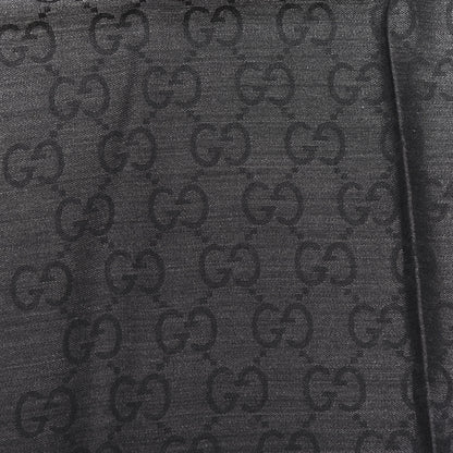 Gucci Wool Silk Jacquard Monogram Fringe Scarf Anthracite Black 3 of 4