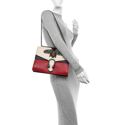 Gucci Calfskin Bee Embroidered Medium Dionysus Shoulder Bag White Blue Hibiscus Red 2 of 13