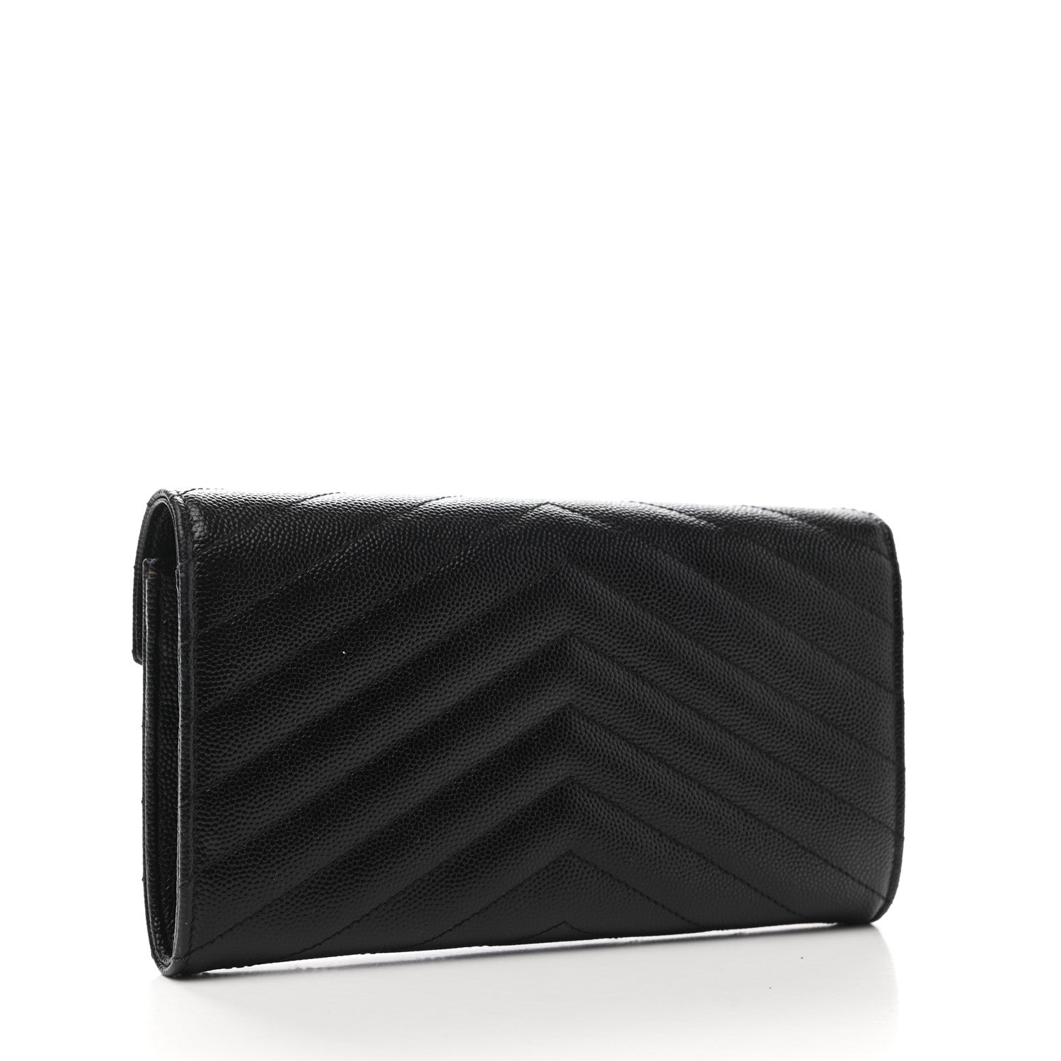 Saint Laurent Grain De Poudre Matelasse Chevron Monogram Flap Wallet Black 3 of 9