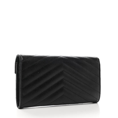 Saint Laurent Grain De Poudre Matelasse Chevron Monogram Flap Wallet Black 3 of 9