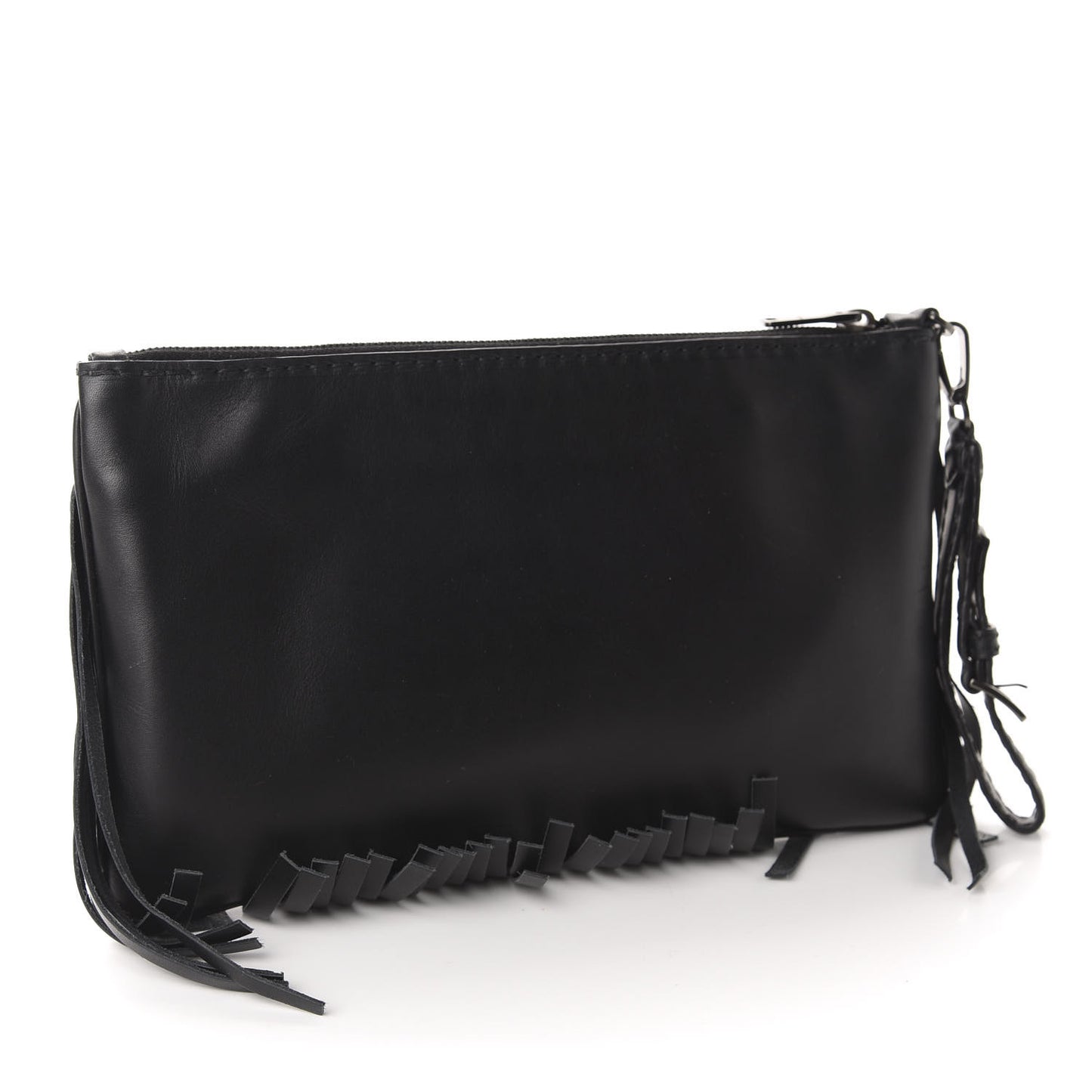 Calfskin Fringe Wrislet Pochette Black