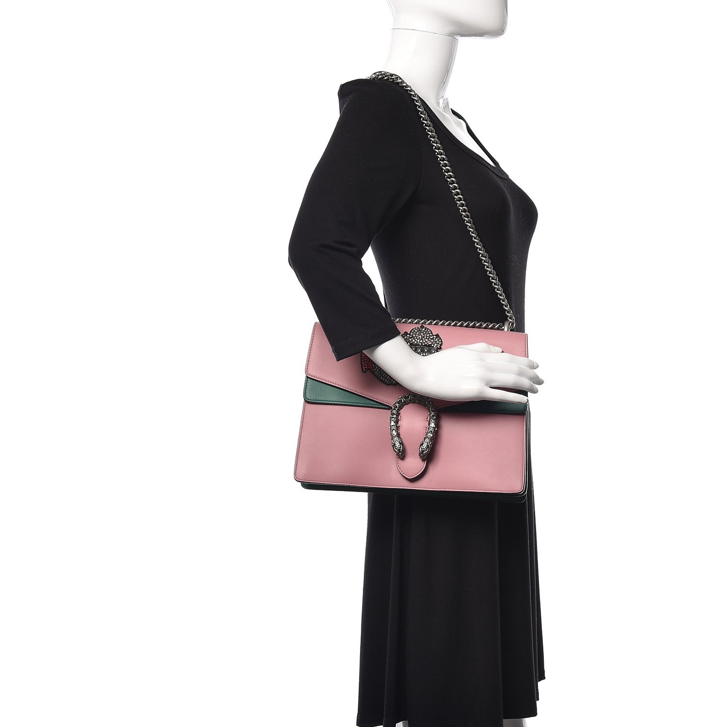 Calfskin Heart Embroidered Medium Dionysus Shoulder Bag Pink