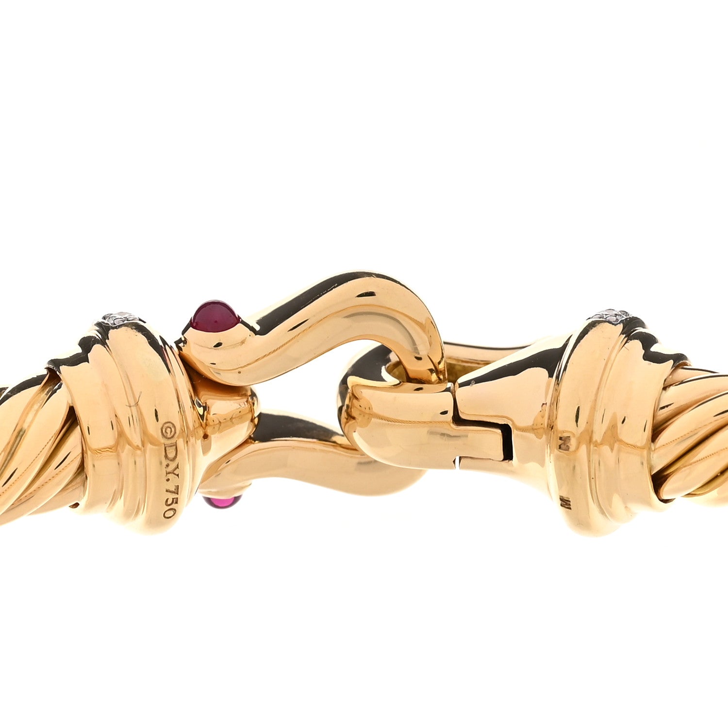David Yurman 18K Yellow Gold Diamond Ruby 7mm Buckle Cablespira Bracelet 3 of 4