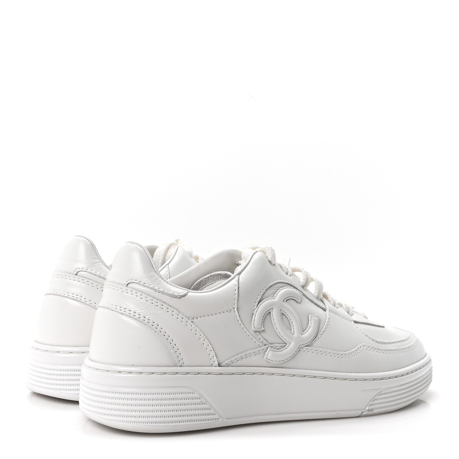 Chanel Calfskin Womens CC Sneakers 37.5 White 5 of 9