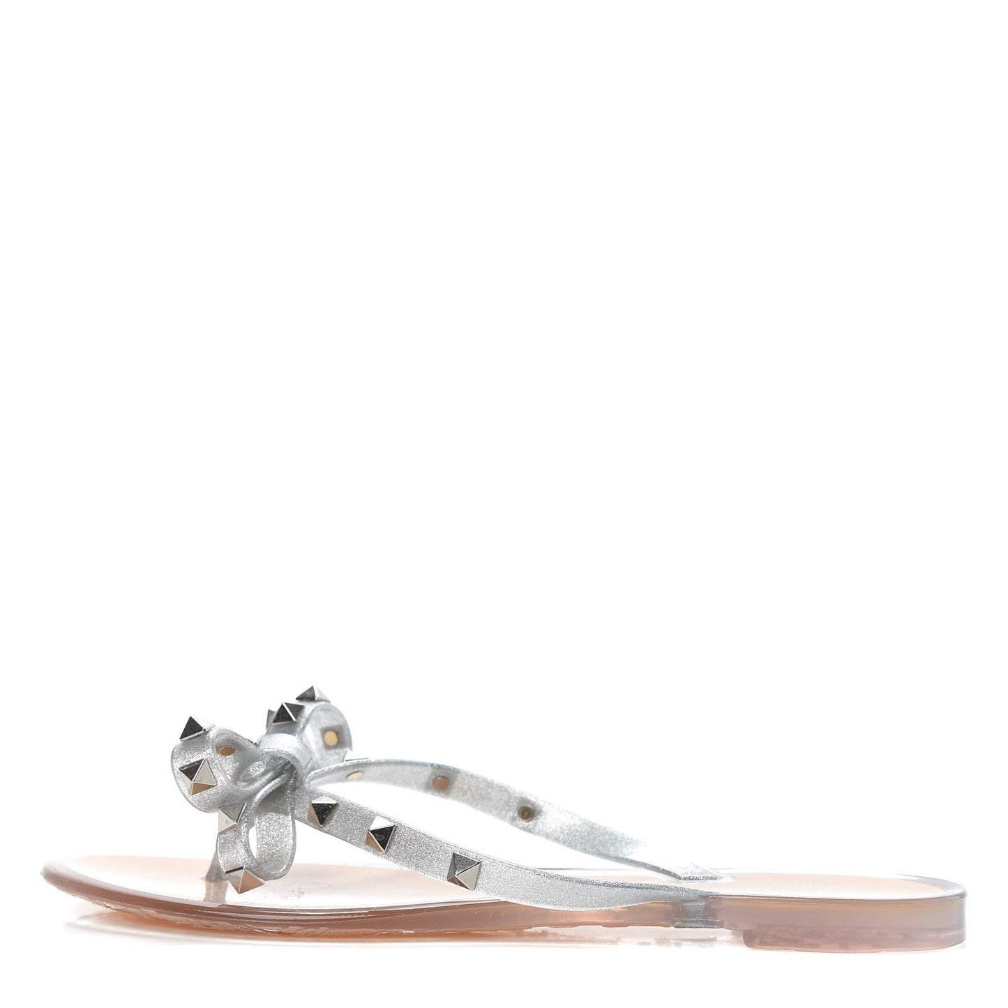 PVC Jelly Rockstud Bow Thong Sandals 38 Silver