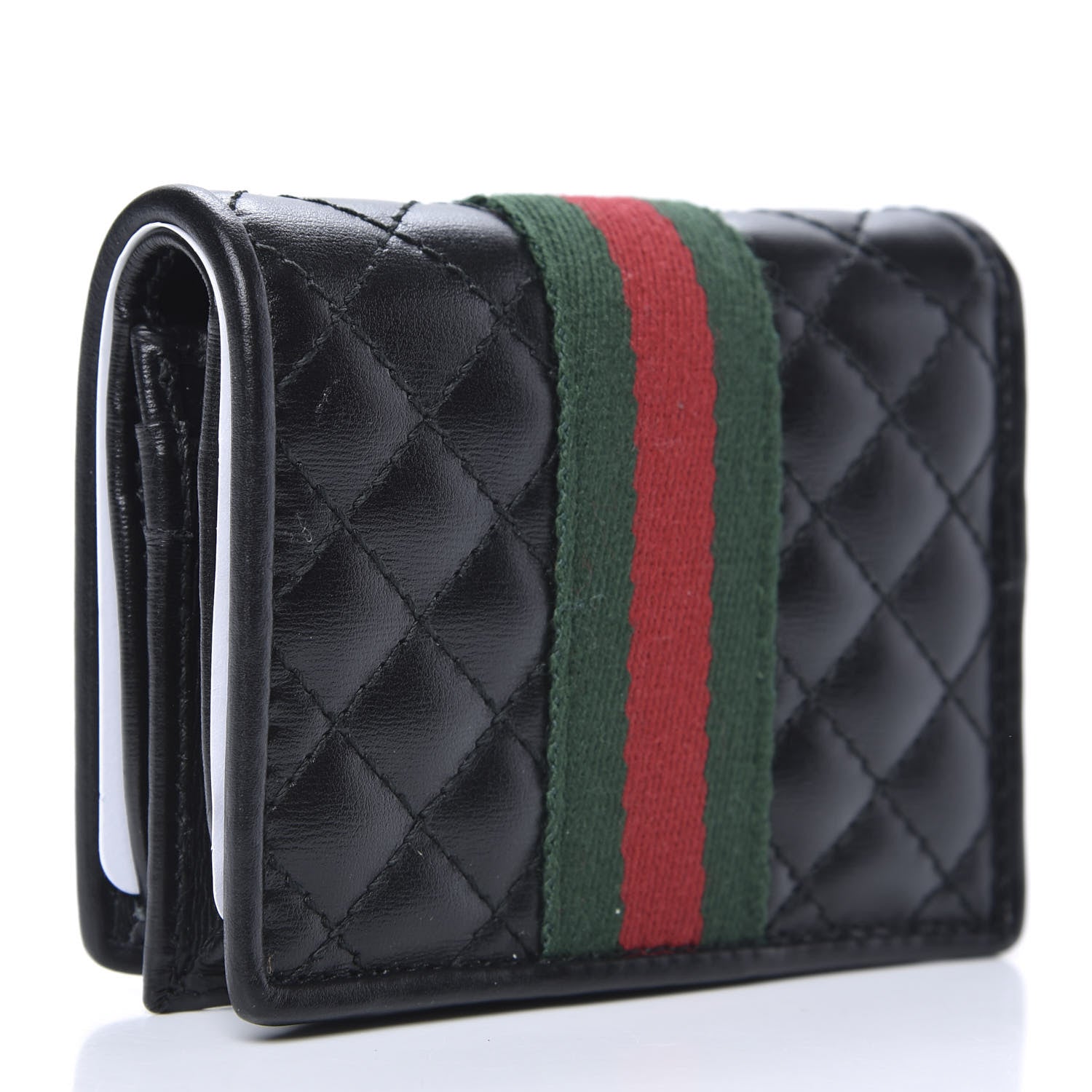 Gucci Calfskin Web Trapuntata GG Marmont Card Case Wallet Black 3 of 9