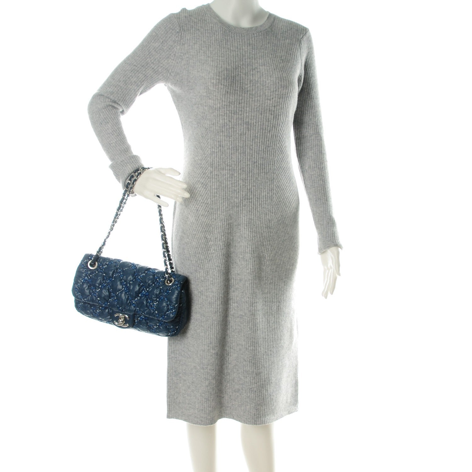 Chanel Nylon Quilted Tweed on Stitch Medium Bubble Flap Blue 2 of 8