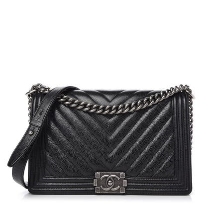 Chanel Caviar Chevron Quilted New Medium Boy Flap Black 1 of 10