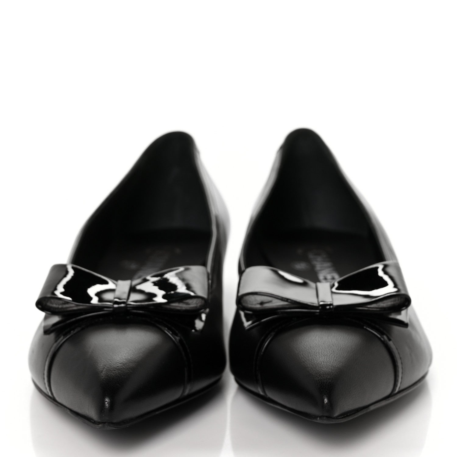 Chanel Lambskin Patent CC Cap Toe Bow Ballerina Flats 40.5 Black 2 of 6