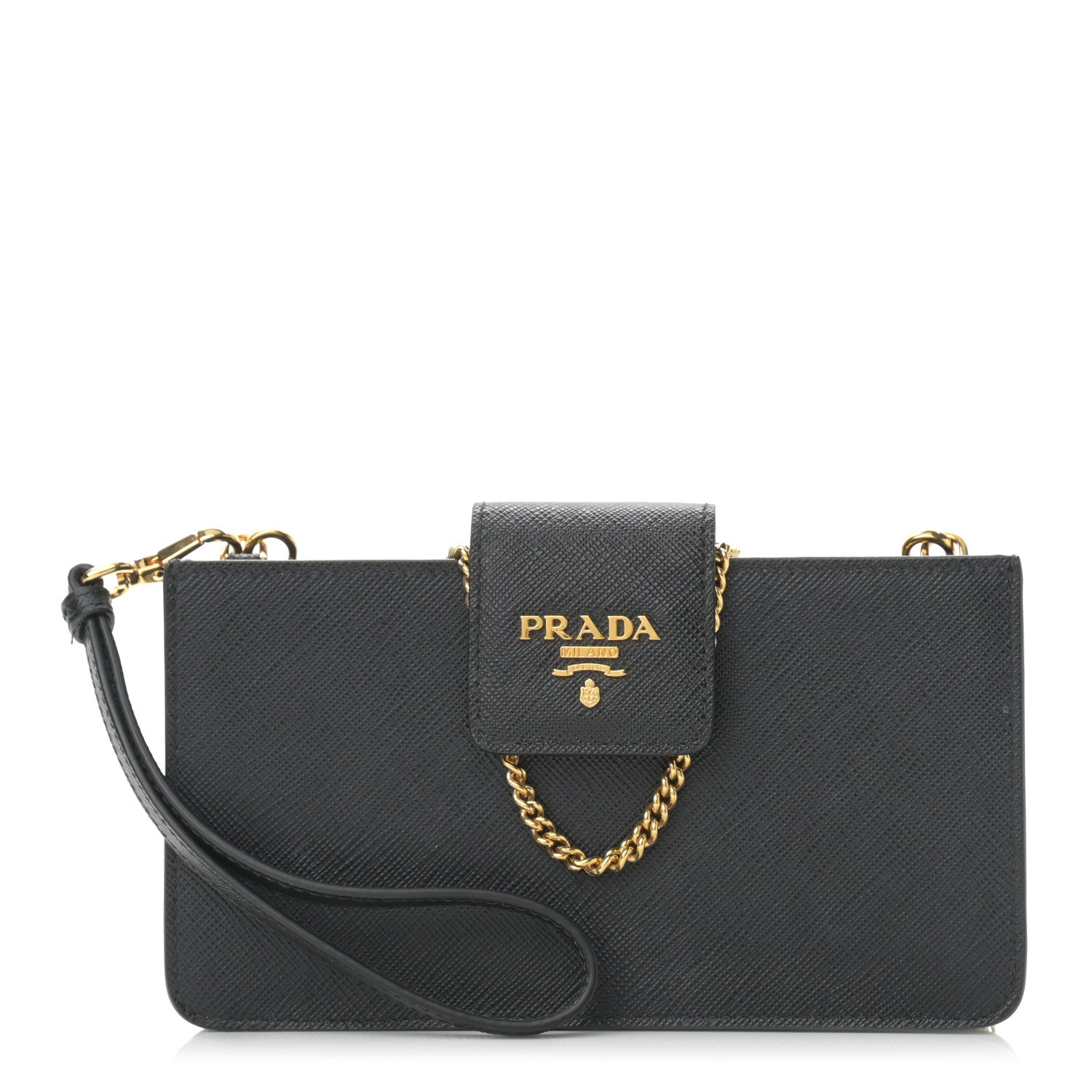 Prada Saffiano Metal Phone Wristlet Crossbody Wallet Black 1 of 11
