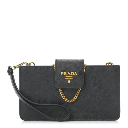 Prada Saffiano Metal Phone Wristlet Crossbody Wallet Black 1 of 11