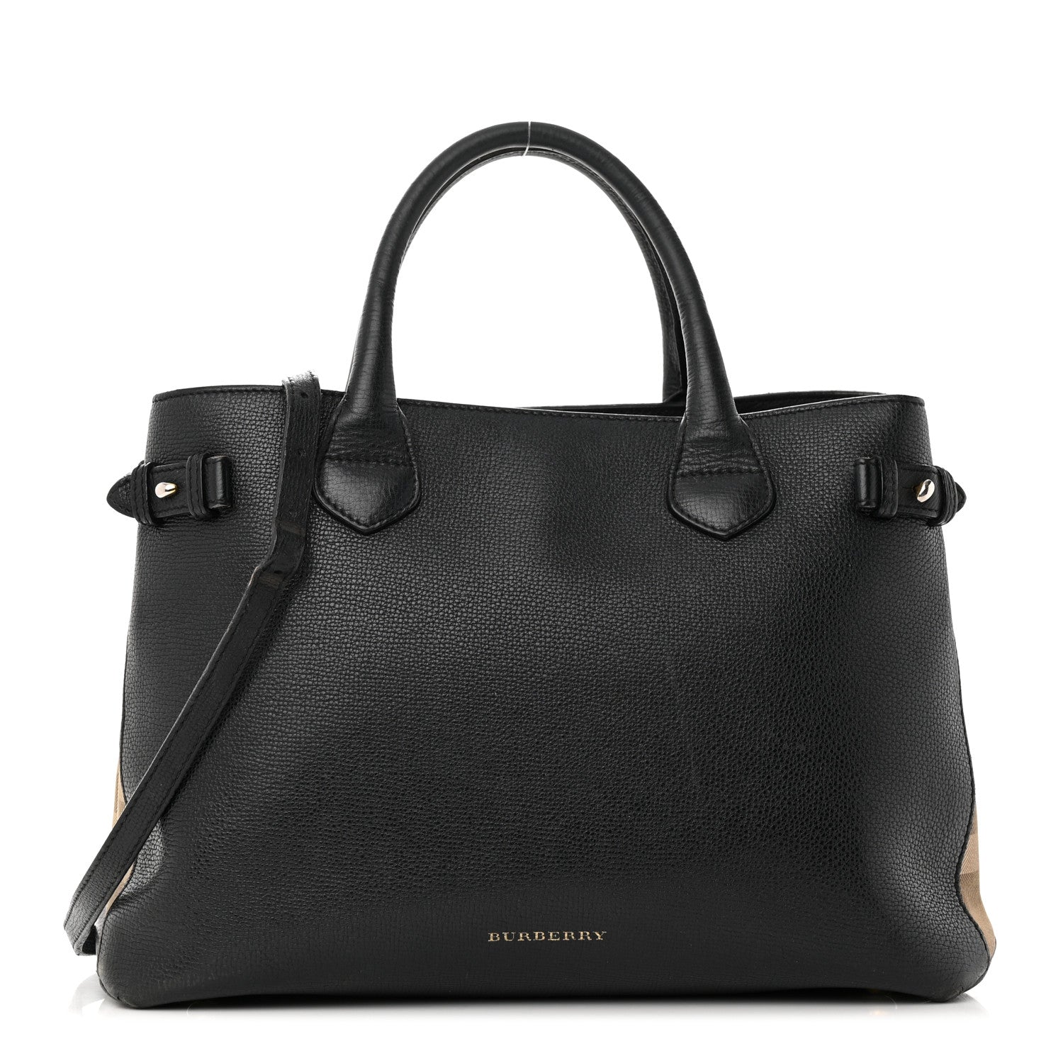 Burberry Derby Calfskin House Check Medium Banner Tote Black 1 of 28