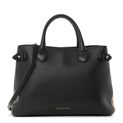 Burberry Derby Calfskin House Check Medium Banner Tote Black 1 of 28