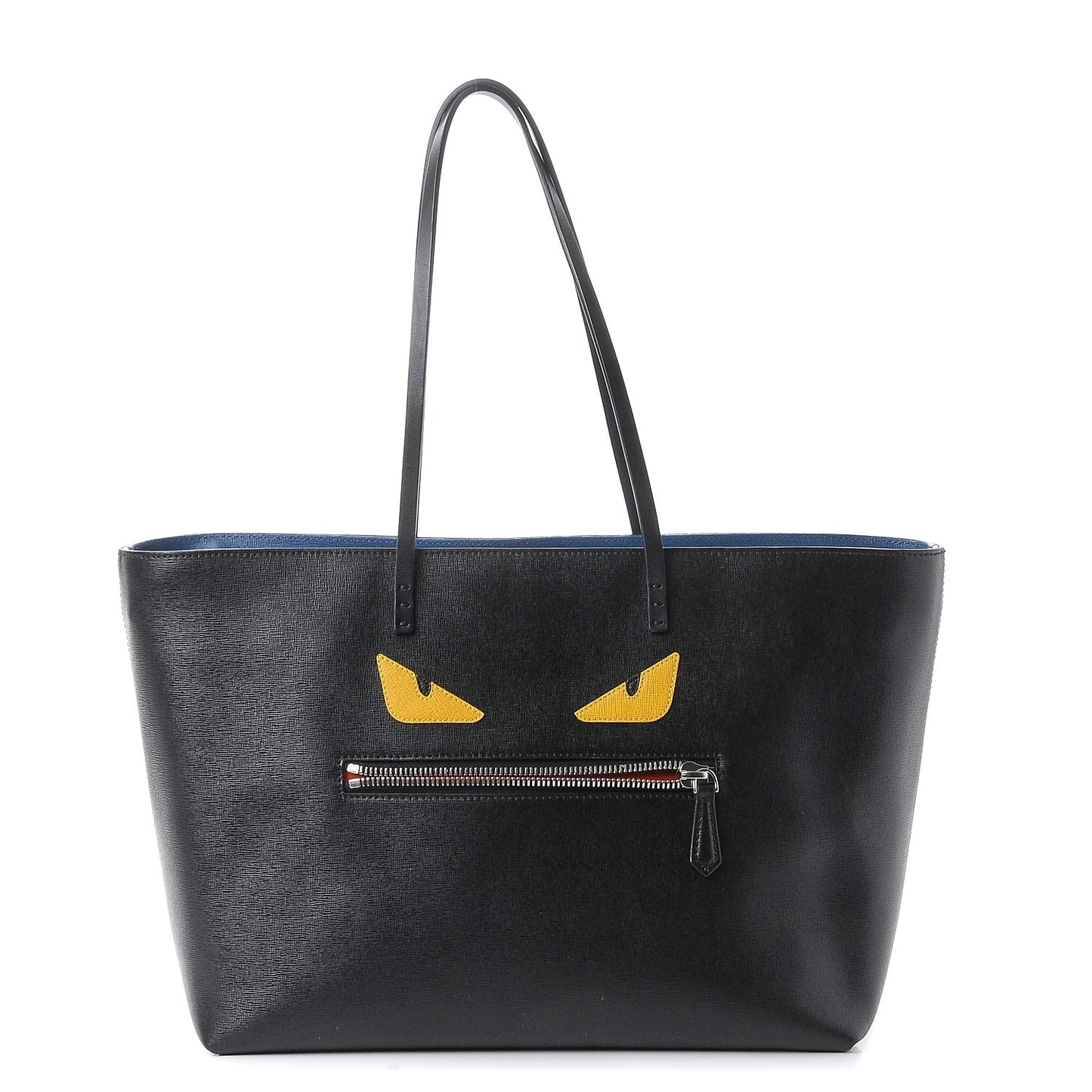 Vitello Elite Cuoio Monster Buggies Medium Roll Tote Black Multicolor Blue Cobalto