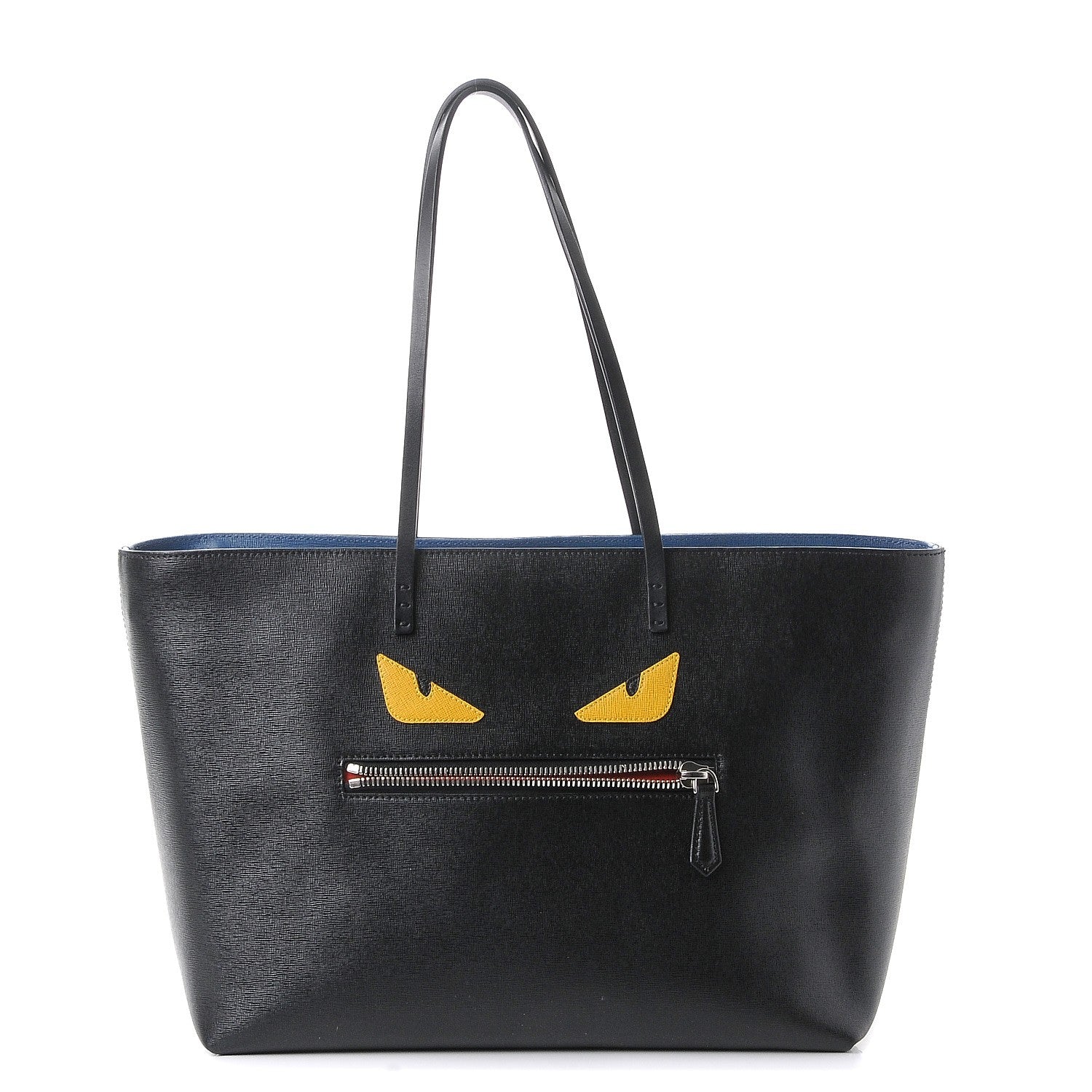 Fendi Vitello Elite Cuoio Monster Buggies Medium Roll Tote Black Multicolor Blue Cobalto 1 of 7